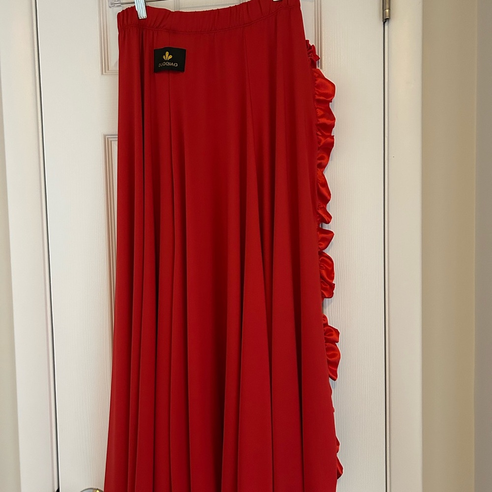 Red Ruffled Tango/Ballroom Maxi Skirt